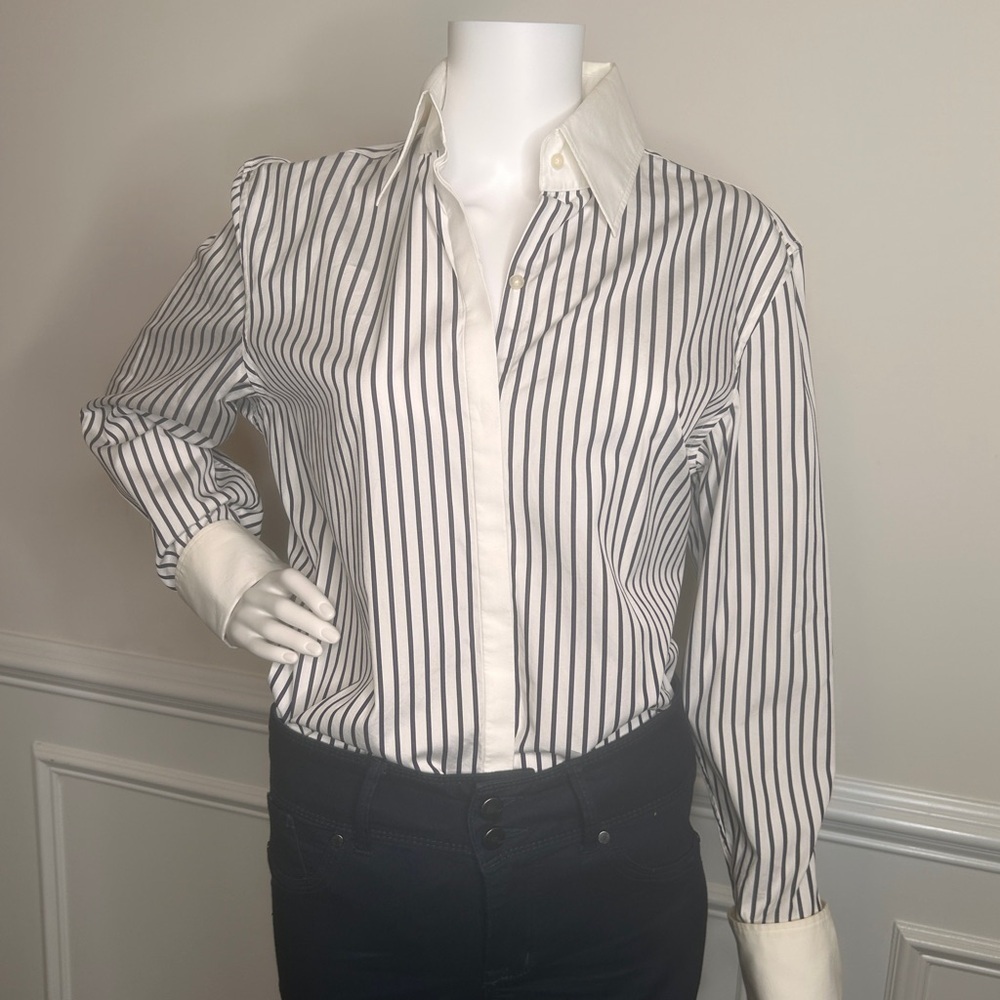 Lauren Ralph Lauren Navy & White Button Up Shirt, Sz. XL - Picture 11 of 16